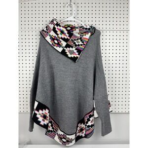 Alpaca Wool Peruvian Poncho Aztec Geometric Rainbow Knit One Size